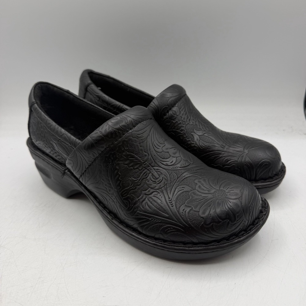 BOC Peggy Clogs Womens Sz 9.5 M Black Tooled Floral Paisley Slip On Shoes